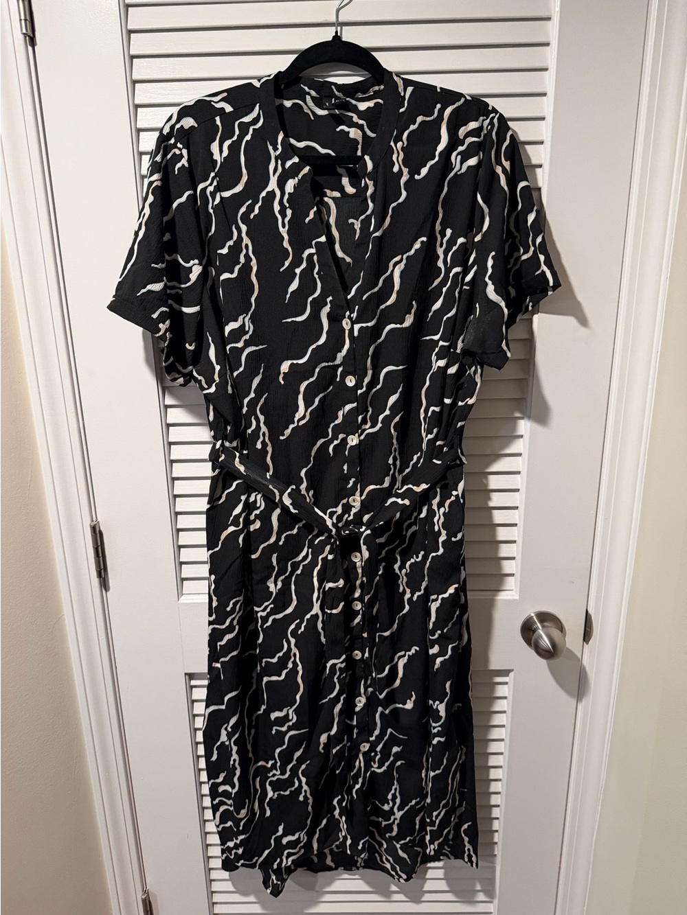Vero Moda Black Dress with White Abstract Swirl Print